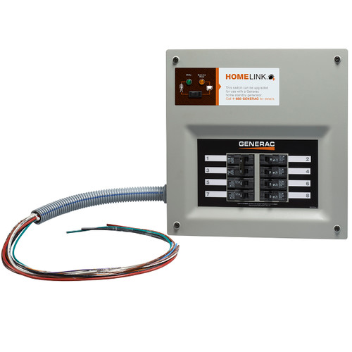 Generac HomeLink 6854 30A 6-8 Circuit Nema 1 Upgradeable Manual Transfer Switch with Aluminum Plug-in Box, Conduit & 30A Plug